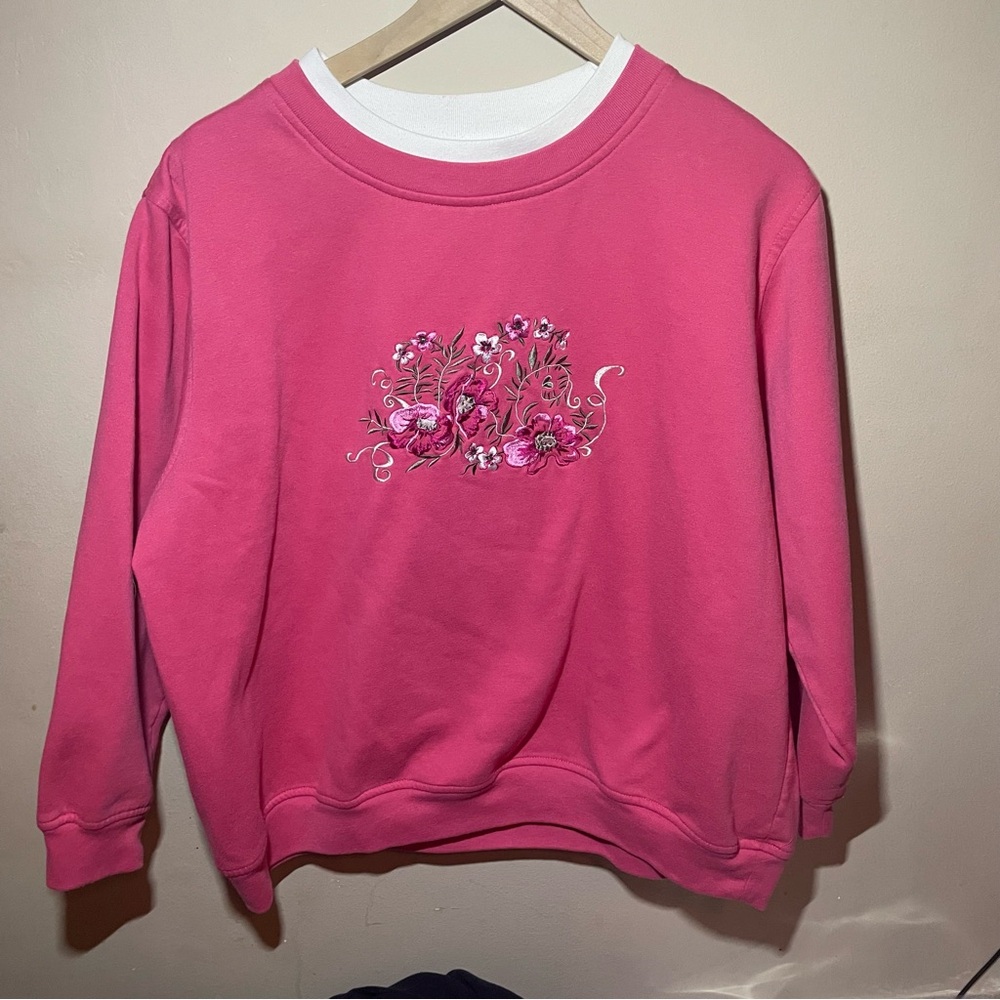Vintage Grandmacore XL Pink Floral Embroidered Women’s Sweatshirt